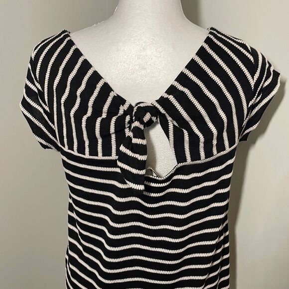 LOFT Womens Cap Sleeve Casual Top Shirt Striped Cut Out Back Small Petite Black - Picture 4 of 8